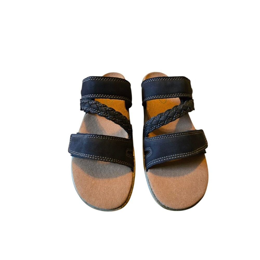 OrthoFeet Women’s Carrie Black Leather Slide Sandals Size 7.5 B
